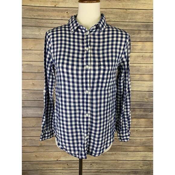 American Eagle Outfitters Tops - American Eagle Womens Small Boyfriend Fit Blue Buffalo Plaid Button Down m